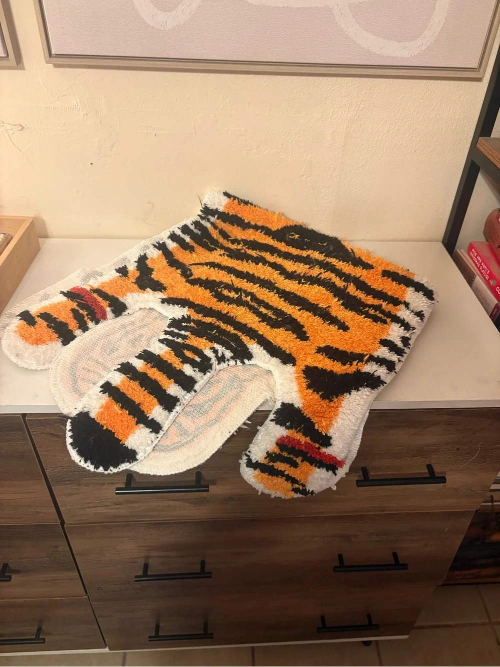 Tiger-Shaped Orange and Black Accent Rug - Unbranded
